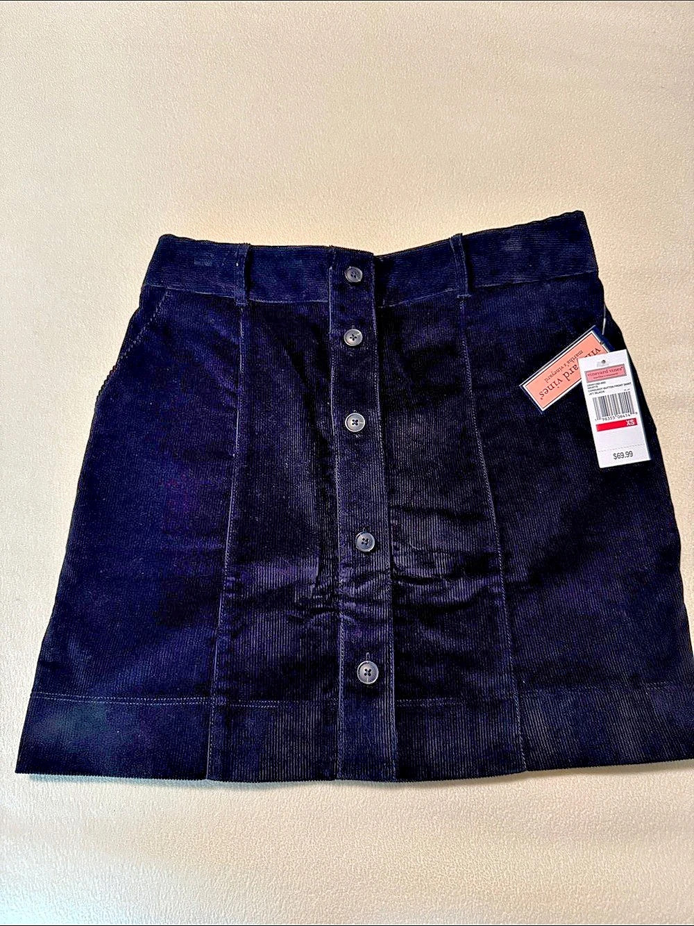 Vineyard Vines Button-Front Corduroy Mini Skirt in Black Size xsmall NWT